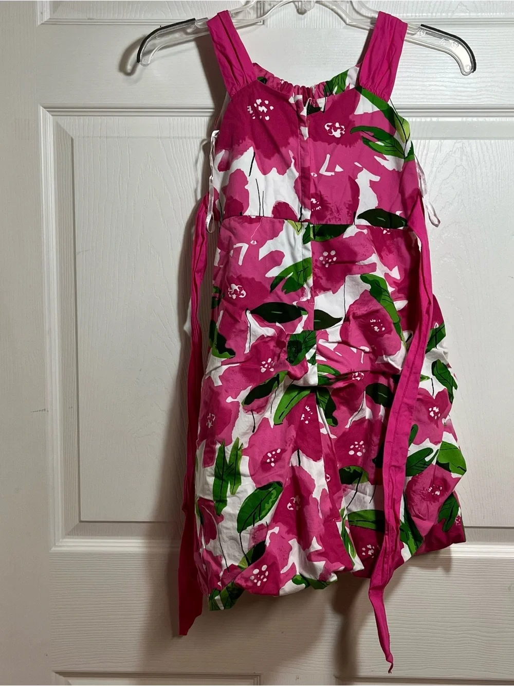 My Michelle Pink Floral Bubble Dress with Green Leaf Print